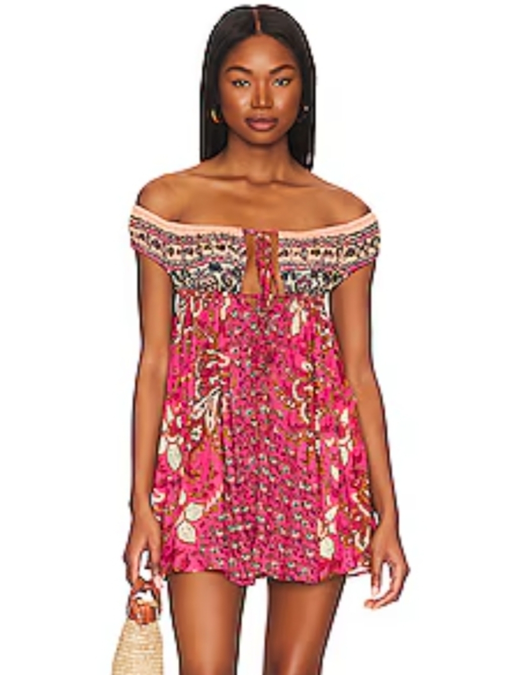 Intimately Free People Bali Mariposa Off-Shoulder Pink Floral Boho Mini Dress